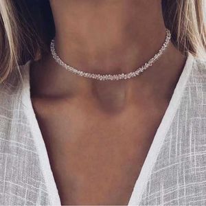 Chokers Multi -Cut -Glaskristall unregelmäßige Perlenkette für Frauen transparent Vintage koreanische Halsketten Schmuck D240514