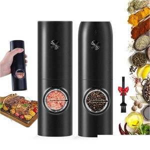 Mills Matic Electric Mill Pepper and Salt Grinder with LED Light調整可能な粗さスパイスキッチンクッキングツール240304ドロップデビューDH4um