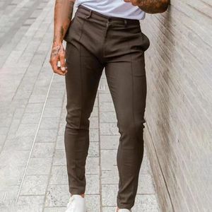 メンズパンツ調整可能なウエスト通気性スリムフィットビジネスズボン足首の長さのスラントポケットと男性用の途中