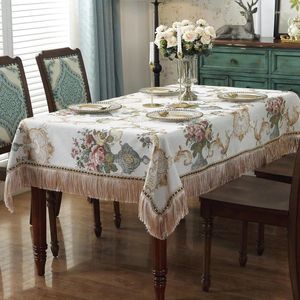 Table Cloth European Chenille Thick Tablecloth Beige 3D Jacquard Square Living Room Coffee Cover Tassel Round