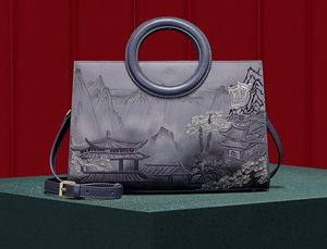 Китайский стиль 2024 Новый нишевый дизайн большой емкость сумочка кожаная сумка для плеча