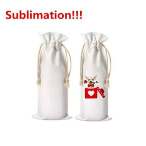 Bottiglia Nuova Sublimation Blanks Regalo Borse da sposa Borsa da vino in tela con coulisse per la decorazione natalizia di Halloween 2023