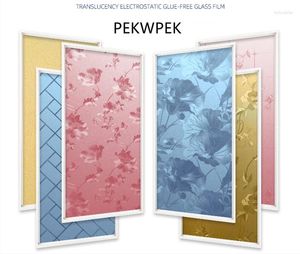 Fensteraufkleber Chinesischer Stil Lotus rot blau und goldenes Glas undurchsichtiges Badezimmer Fenster Film Küche High Security45-90 cm