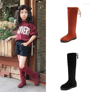 Boots Children's Girls 2024 Autumn Winter Knee High Girl Princess Children Kids Shoes Bota Black Brown Red