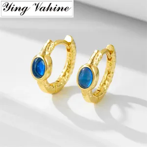 Hoop Earrings Ying Vahine Real 925 Sterling Silver Luxury Small Oval Royal Blue Zircon Round Circle For Women