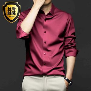 Men's Dress Shirts Mens Wrinkle Resistant and Non Ironing Professional Formal Attire Trendy Business High-end Ice Silk Shirts Black Inch Shirts Y240514
