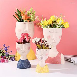 Vazolar İskandinav Sanat Portre Heykel Reçine Vazo Pot Bahçe Depolama Özet Karakter Succulents Bitki Mikro Peyzaj Dekoru