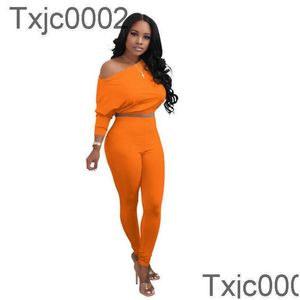 Womens Two Piece Pants Women Pieces Outfits Designer Tracksuits Solid Color Long Sleeve Plover Top Leggings Jogging Suit Fall Clothi Dhvjd