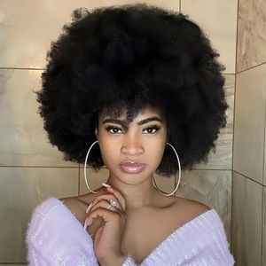 Flauschiger Afro Kinky Curly Perücke für schwarze Frauen Remy Brasilianisches menschliches Haar Kurzes freches Verschleiß, um Perücken zum Verkauf natürliche menschliche Haare zu machen