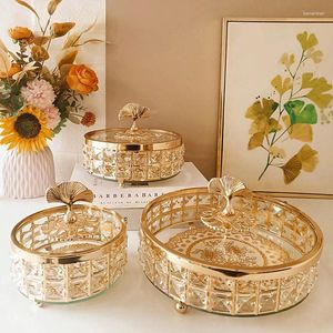 Förvaringsflaskor 3st Gold Candy Jar Crystal Glass Jewely Box Home Plating Fruit Dried Container med lockprydnad