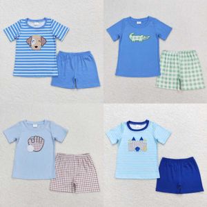 Clothing Sets Wholesale childrens embroidery summer set childrens short sleeved cotton dog T-shirt duck T-shirt childrens short sleeved d240514