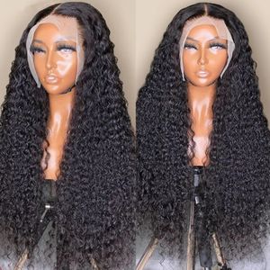 Atacado 13x4 Onda profunda solta Hair Human Hair Wigs 32 34 polegadas transparentes sintéticos Curly Lace Front Wig para Mulheres Negras por atacado