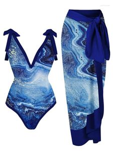 Kvinnors badkläder Luxury Elegant Flora Print Bikini Set Swimsuit Kjol Asymmetrical One Piece Kvinnlig täckning Up Brasilian Bathing Suit