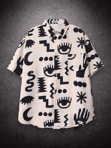 Sycpman retro hiphop tryck kort ärmskjorta män mode märke personlig lös casual pälsen för sommaren 240513