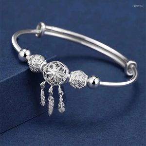 Armreifen verstellbare Größe Silberfarbe Armband Manschettenfänger Randfeder Perlen Charme Schmuck für Frauenhochzeiten