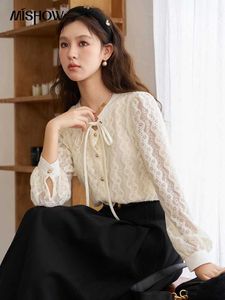 Women's Blouses Shirts MISHOW French Bow Lace Blouse for Women 2023 Winter Autumn Fashion Button Up Long Slve Shirts Blouses Top Female MXC53C0128 Y240510