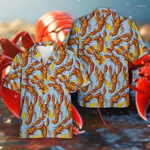 Erkekler sıradan gömlek ıstakoz kral 3d Erkekler için Baskı Harajuku moda erkek plaj gömlek deniz ürünleri kısa kollu kerevit yaka bluz