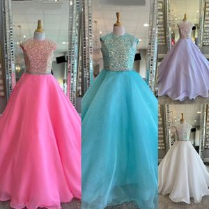 Aqua Girl Pageant Dress 2023 Sequin Mesh Shimmer Chiffon Little Kid Birthday Formal Party Gown Infant Toddler Teens Preteen Tiny Young 211T