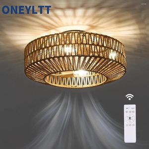 Ceiling Lights Cross Border North American 110V Bedroom Restaurant Fan With Rattan Cage Style Bamboo Woven Light