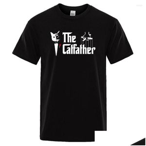 Mens T-shirts T Shirts Catfather Cat Printing Tees Crewneck Brand Clothes Casual överdimensionerad skjorta manlig kortärmad mode t-shi dhshx