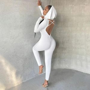 Beach Dress For Women 2024 Swimsuit Cover Up Tight Street Backless Hooded Long Sleeve Solid Color Jumpsuit Spandex Summer