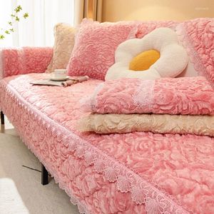 Stol täcker chic texturerad ros sammet förtjockat täckning för soffa non-halk plysch ultramjukt hörn soffan