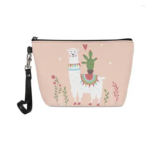 ストレージバッグAlpaca llama Cactus Womens Makeup Bag TRAEVEL COSMETIC CLUTCH PRUSE REATHER TOYROTY HANDBAG