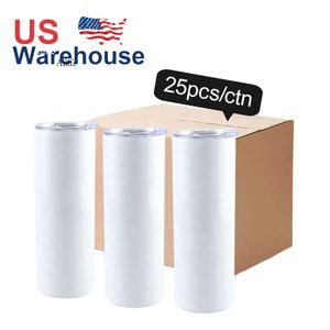 US CA Warehouse 20oz sublimação em branco Tumblers retos aço inoxidável aço isolado de 20 oz de copos de canecas com tampas de palha jy08 0514