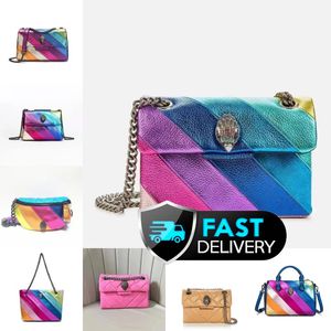 2024 Colorful Designer Kurt Geiger Eagle Heart Rainbow Leather Tote Bag Women Shoulder Bag Crossbody Clutch Travel Purse With Silver Chain Style Walking Briefcase