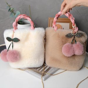 Storage Bags Cute Cherry Bag Plush Handbag Fluffy Cosmetic Organizer Diaper Tote With Zipper Dorm Room Organization