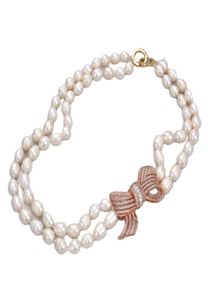 Guaiguai Jewelry 2 Strands White Rice Pearl CZ Wisiant Naszyjnik ręcznie dla kobiet prawdziwy klejnot Kamienna dama mody Jewellery 8149862