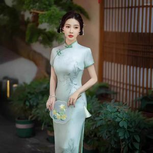 Этническая одежда Женщины винтажные мандаринские воротнички Cheongsam к пуговицам ручной работы цветочные платья в китайском стиле Qipao