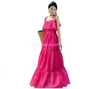 Womens Beach Holiday Rose Spaghetti Strap High Weist Hollow Out Ruffles Planted Long Dress Smlxl