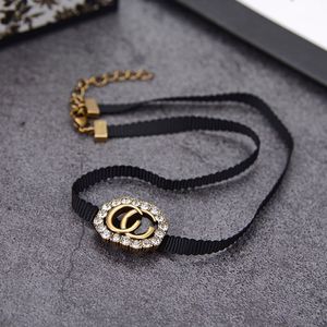 Luxury jewelry Chokers designer alphabet black rope necklace imported simulation diamond pearl counter