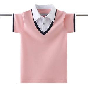 بويز مدرسة موحدة القطن بولو قميص الصيف دجاج القلب التصميم الأطفال القطن القطن قصيرة الأكمام للأطفال 5 15 T 240514