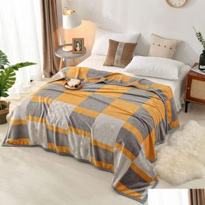 Blankets Letter Design Flannel Blanket Soft Warm Shawl Bedspread Knit Throw Sofa Office Leisure Drop Delivery Home Garden Textiles Dh75B