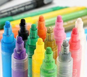 Akrilik Boya Kalemleri Kalıcı Paintpen 12 Kağıt Tuval İçin Renkler Kağıt Cam Taş Seramik Kumaş Boyama Moda DIY El Sanatları LL9052234