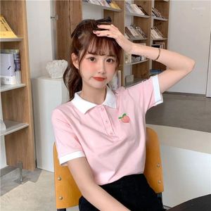 レディースポロス女性ポロシャツサマーピーチ刺繍ネック半袖甘いTシャツ女の子韓国プレッピースタイルカジュアルメストップス