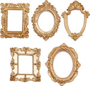 5PCS Vintage Resin Picture Frame, Oval Rectangle Wall Hanging Antique Photo for Jewelry Display Holiday Party Christmas Hotel Decor