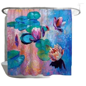 Shower Curtains Water And Lotus Art By Ho Me Lili Curtain Blue Pink Floral Digital Painting
