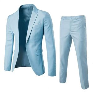 1 Set Stylish Formal Suit Temperament Men Blazer Pants TurnDown Collar Pure Color One Button Set Daily Wear 240513