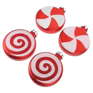 Decorative Figurines 4 Pcs Ornaments Red And White Round Cake Wedding Decor Peppermint For Christmas Tree Plastic Painted Hangings