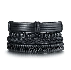 4st. Lot Vintage Black Leather Friendship Armband Set för manlig Bangle Braclet Braslet Man Pulseira Masculina Jewelry BL4278538307
