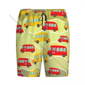 Herren Nachtwäsche Sommer -Shorts Pyjama für Männer süße Busauto Hintergrund lose weiche kurze Pyjama Hosen