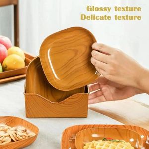 Plates Wood Grain Plastic Square Plate Kitchen Tool 15cm Cup Pad Flower Pot Tray For Fruit Vegetable Snack Dessert