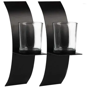 Candle Holders 2 Pcs Modern Art Holder Wall Iron With Glass Cup Sconces