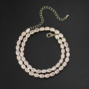 Tennis Oval crystal tennis necklace for women Kpop zirconia gold short chain necklace daisy jewelry trend 2024 OHN135 d240514