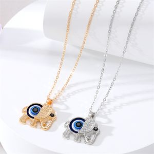 Lucky Elephant shape Turkish blue Evil Eyes Pendant Gold Silver Chains Choker Necklaces for women jewelry