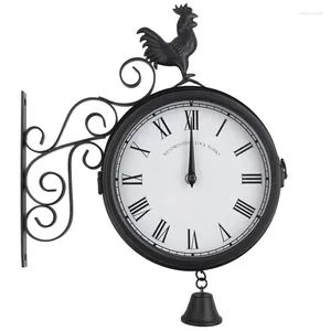 Настенные часы на открытом воздухе садовая станция часы двусторонняя кокерель винтажный ретро -домашний декор
