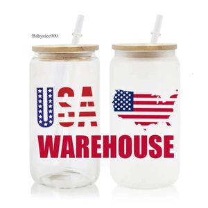 USA CA 16oz återvunnet i bulk dubbelvägg Iced Coffee Boba Bilia Glass Tumbler med halm och bambu lock 0514